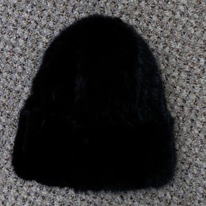 RESTOCKED Black Knitted Mink Fur Stretch Beanie Hat